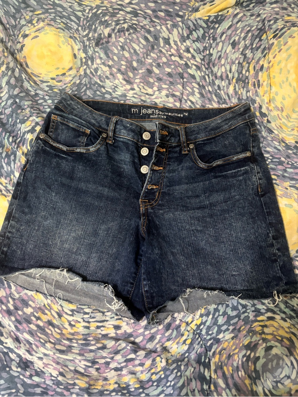 Maurices Dark Blue Button-Fly Denim Shorts